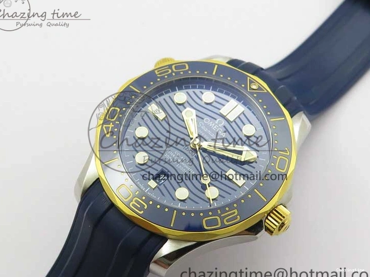 0321 Refined 2018 Seamaster Diver 300M SS YG VSF 1:1 Best Edition YG Bezel Blue Dial on Blue Rubber Strap A 7898